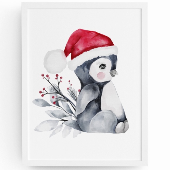 Wall Art Watercolor Christmas Penguin Illustration Print Poster Card Unframed - Picture 2 of 7